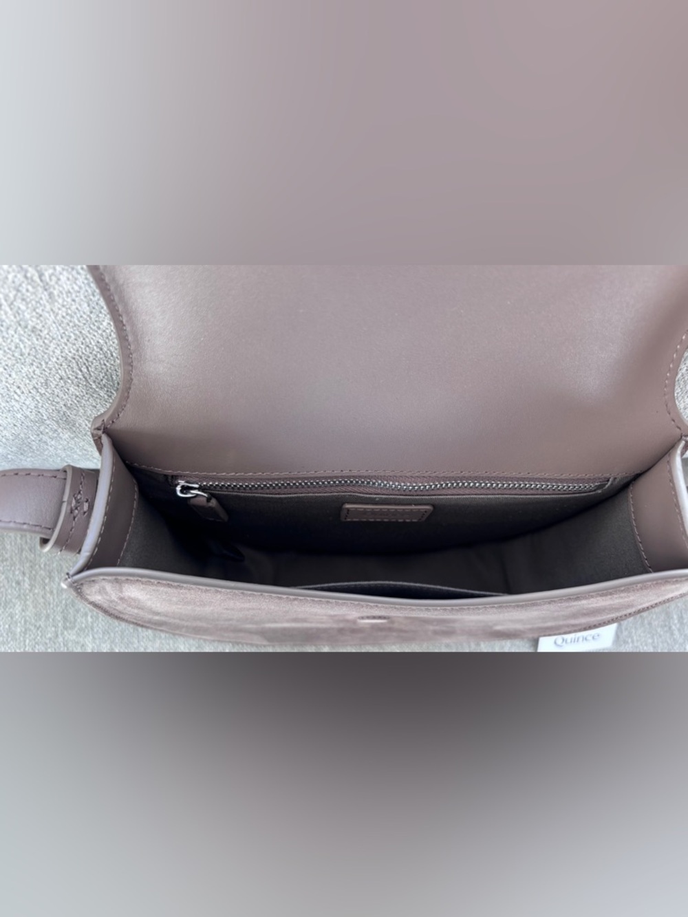 Quince Italian Suede Saddle Bag Crossbody Pebble NWT - Picture 8 of 9